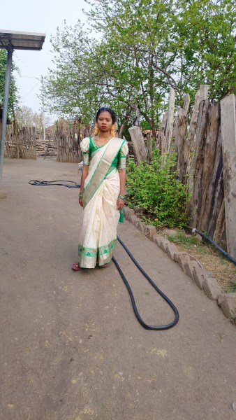 Geeta, 25, works as a cook in the village school. 