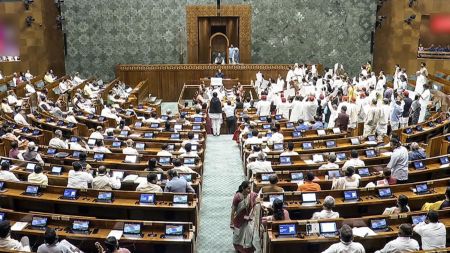 Lok Sabha Speaker Om Birla conducts the proceedings of the House during the Monsoon Session of Parliament.