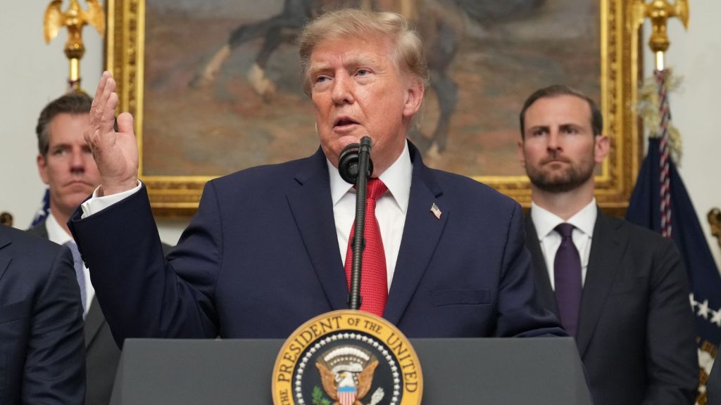 President Donald Trump speaks during a meeting with technology leaders in the Roosevelt Room of the White House, Wednesday, Aug. 19, 2026, in Washington. (AP Photo)