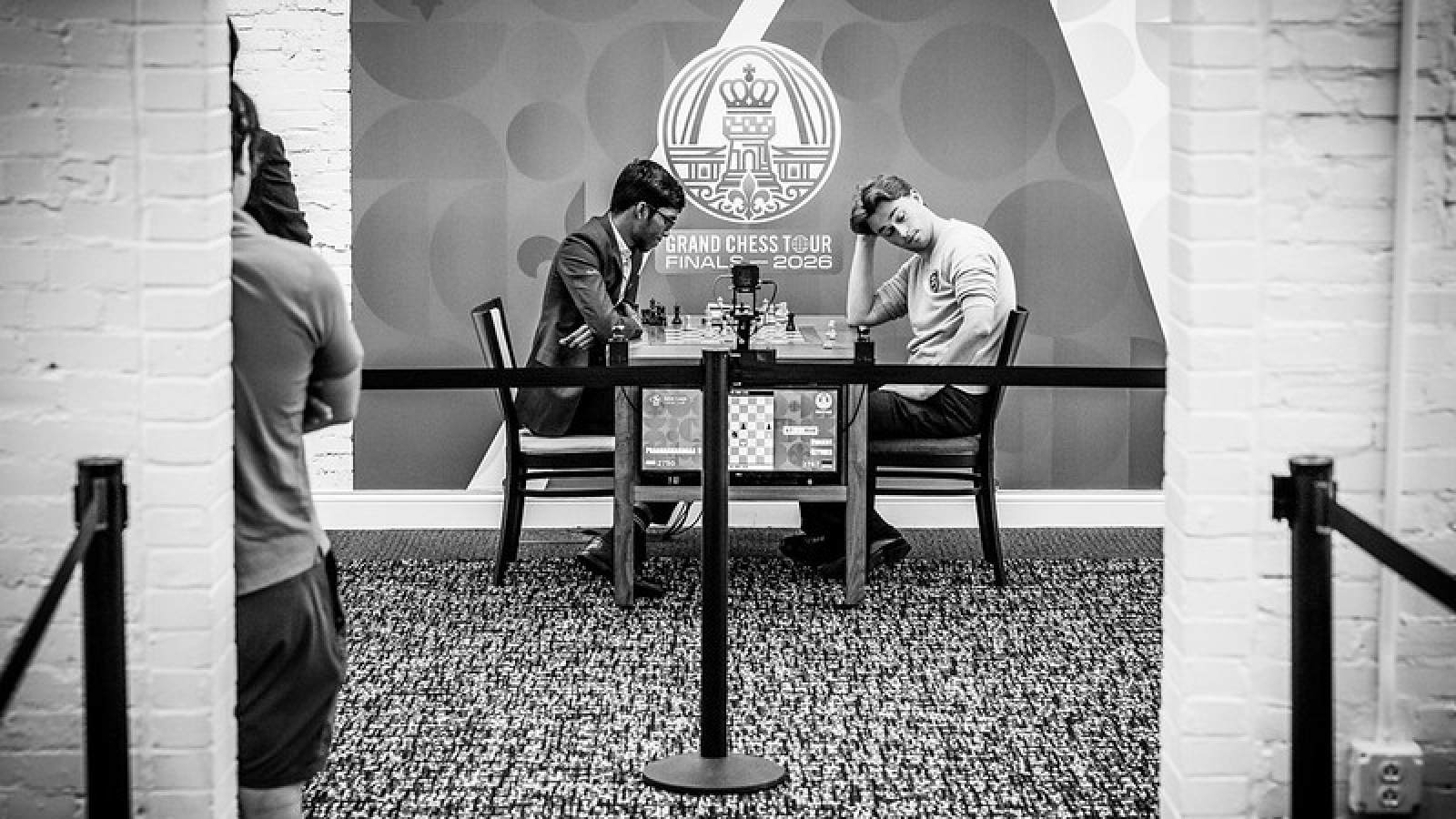 Praggnanandhaa takes on Vincent Keymar in the GCT Finals. (FIDE/Lennart Ootes)