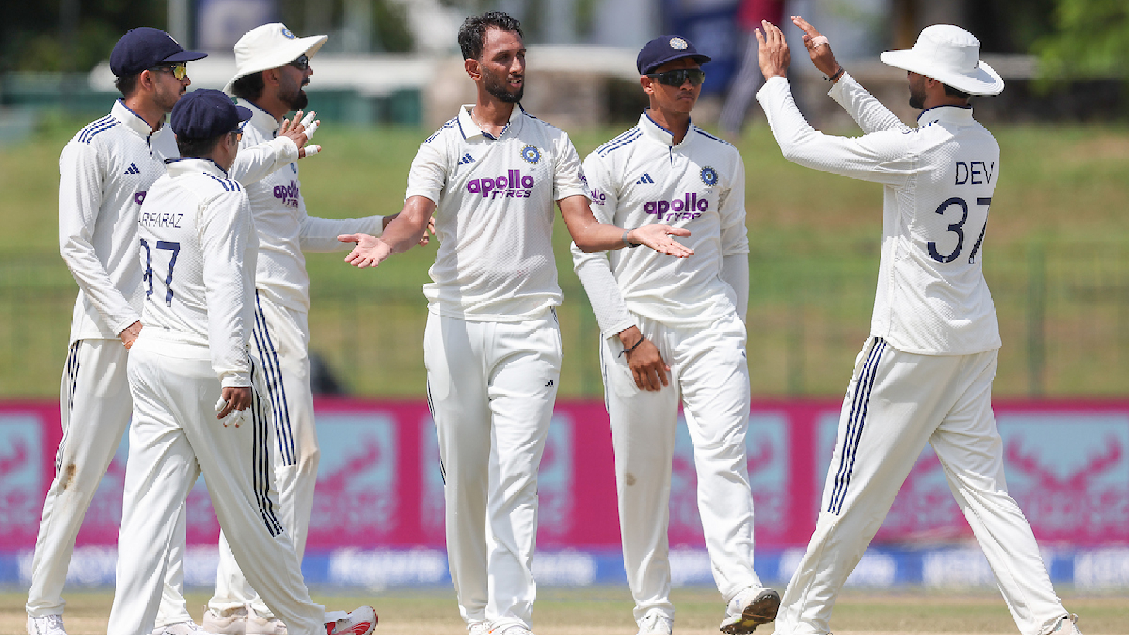 Prasidh Krishna of India celebrates the wicket of Kamil Mishara of Sri Lanka during Day 3 of the 2nd Test match between Sri Lanka and India at the Sinhalese Sports Club Ground, Colombo, Sri Lanka, on August 25, 2026.