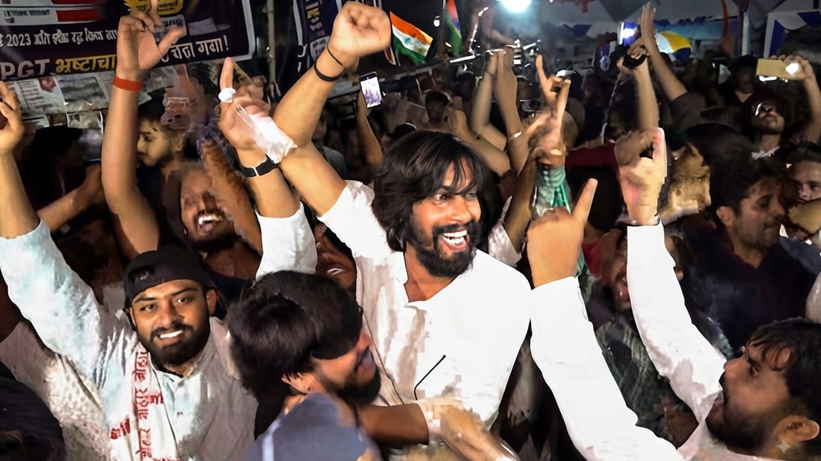 Protesters celebrate in Ranchi, Monday; they said the agitation would continue until their demand for a CBI probe was fulfilled.