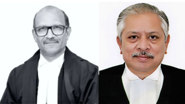 Rajasthan High Court Acting Chief Justice S P Sharma (right) faces allegations of roster manipulation, nepotism and administrative lapses in letters written by Justice Sandeep Mehta (Photos: Supreme Court, Rajasthan High Court).