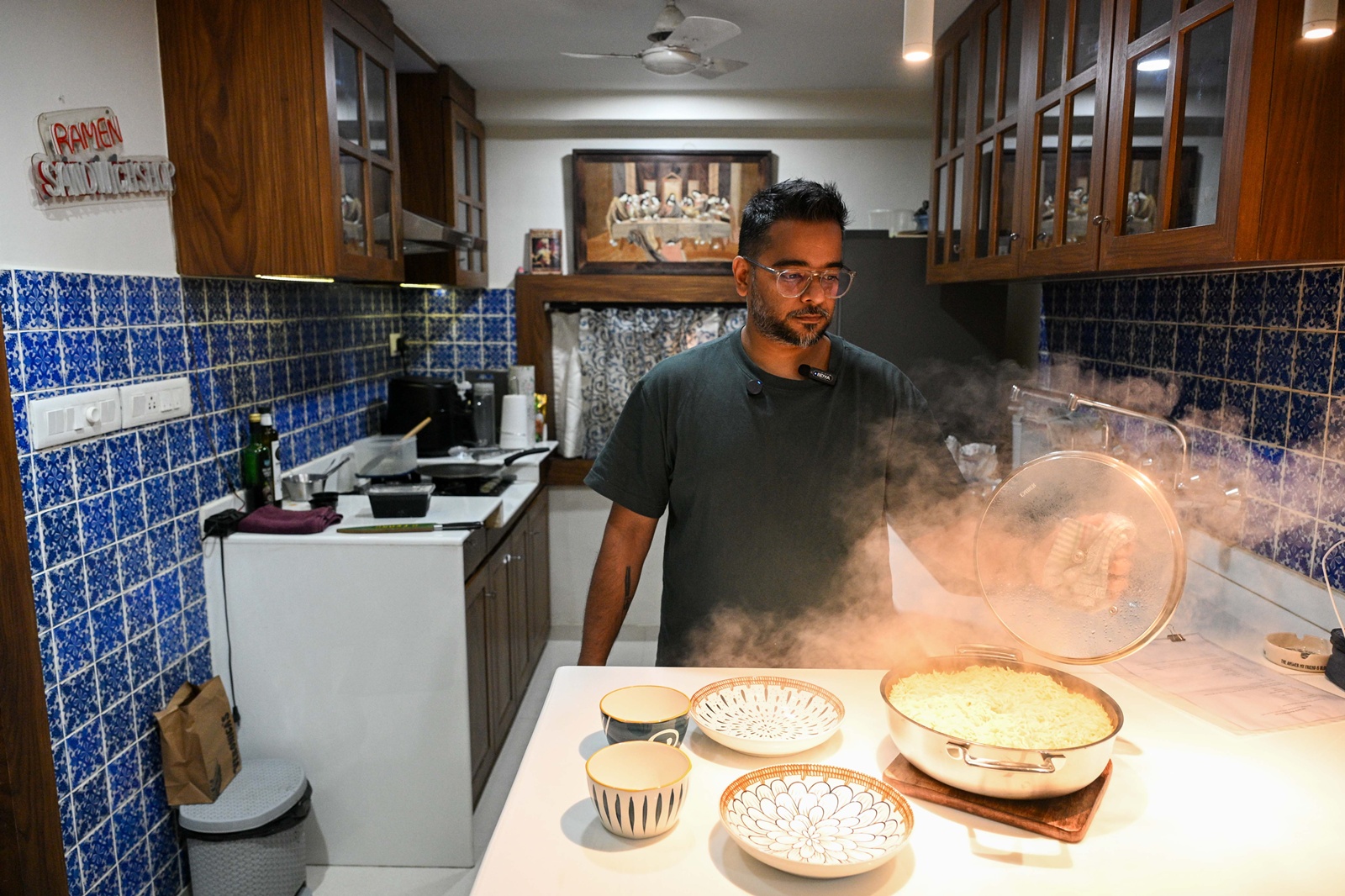 Chef Hussain Shahzad making smoked masoor dal pulao at his bandra home (Photo by Sankhadeep Banerjee)