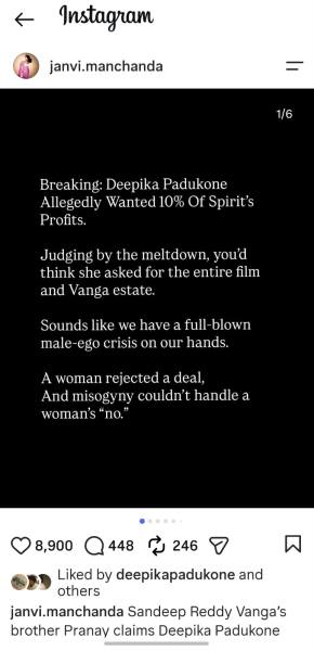 Screenshot of the post liked by Deepika Padukone