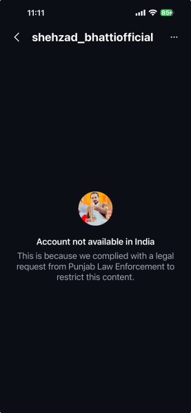 Shahzad Bhatti's Instagram account blocked in India 