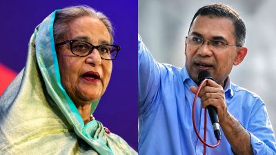 Former Bangladeshi PM Sheikh Hasina (left), and current Bangladeshi PM Tarique Rahman. (File Photos/Enhanced using AI)