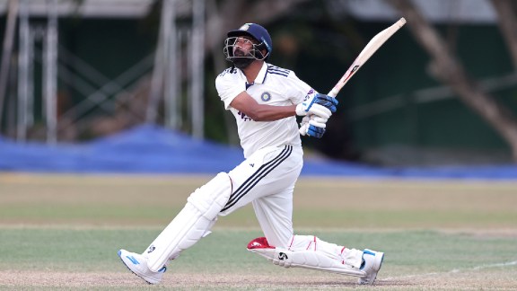 Mohammed Siraj of India plays a shot during Day 3 of the warm-up match between Sri Lanka XI and India at the NCC Ground, Colombo, Sri Lanka, on August 9, 2026.