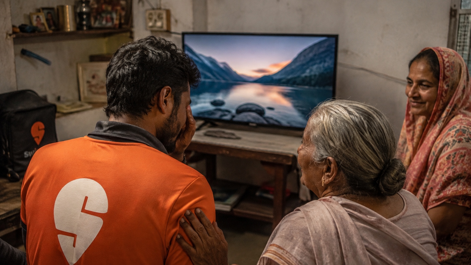 indianexpress.com - Trends Desk - 'I saved little by little': Swiggy rider gets emotional after buying TV for his mother, grandmother