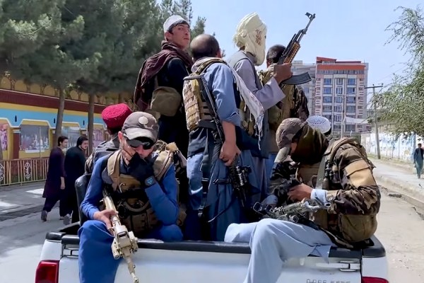 Taliban fighters in Kabul on August 17, 2021. Wikimedia Commons