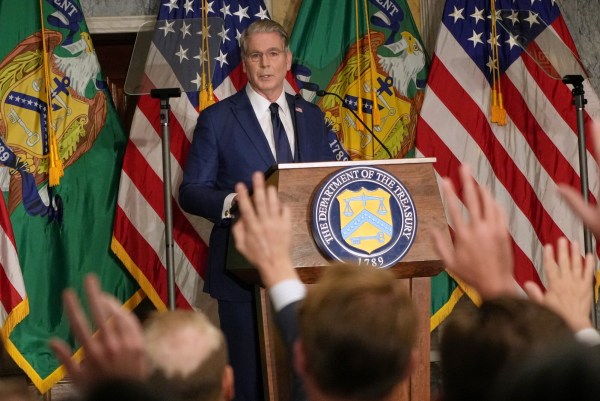 Treasury Secretary Scott Bessent at a news conference on August 24. AP