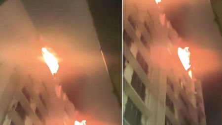 Fire traps residents on 11th floor of Vile Parle high-rise, Fire traps residents on 11th floor of Mumbai high-rise, Mumbai high-rise Fire, Vile Parle high-rise Fire, Indian express news, current affairs