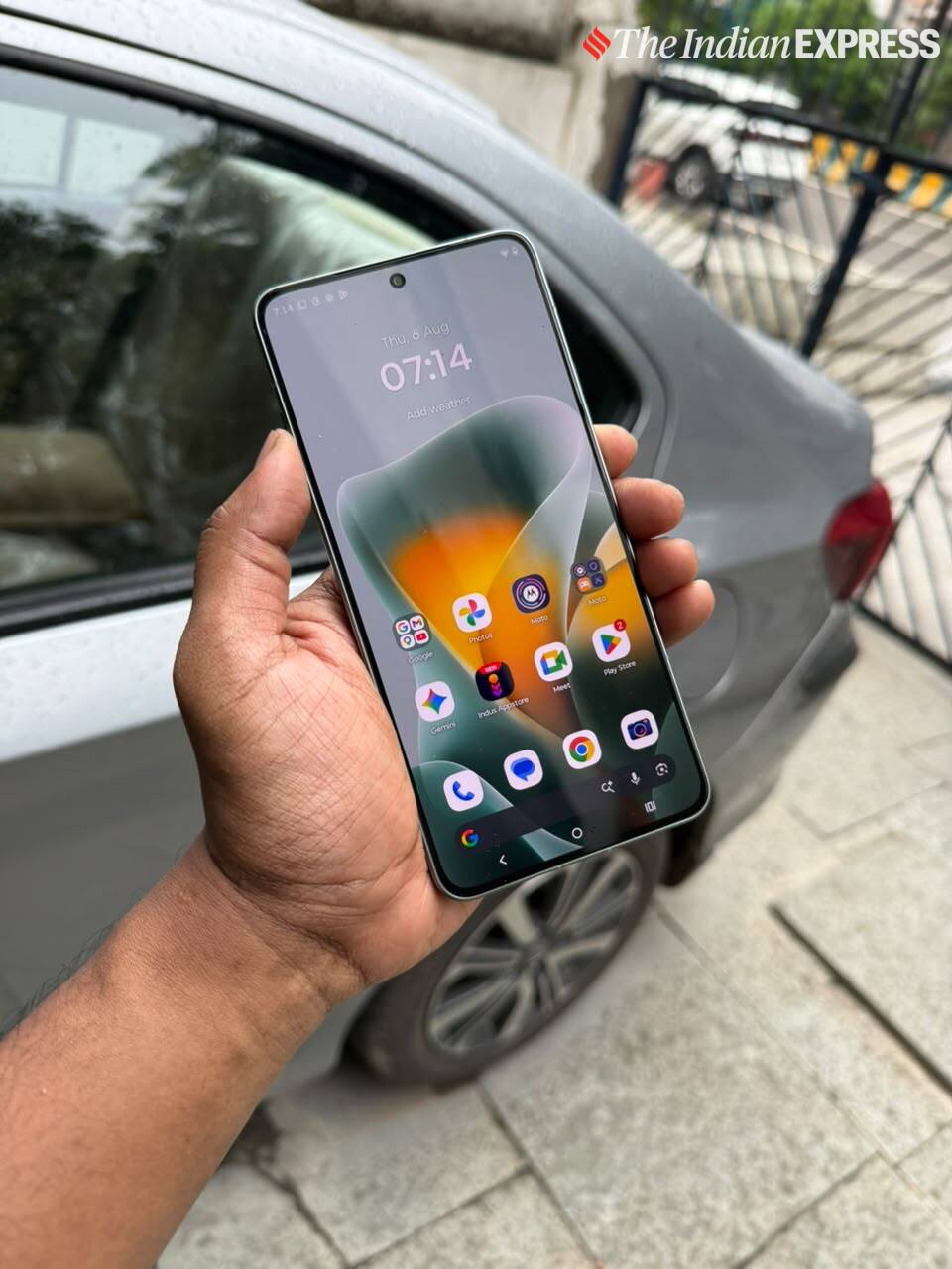 The Motorola Edge 70 Max sports a 6.8-inch Quad HD+ AMOLED display with a 144Hz refresh rate and up to 7,000 nits of peak brightness. (Image: Bijin Jose/The Indian Express)