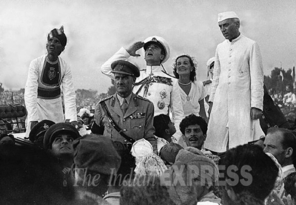 This rare 1947 photograph provided by the Ministry of Defence shows Lord Mountbatten, Edwina Mountbatten and Jawaharlal Nehru at the first Independence Day celebrations in New Delhi.