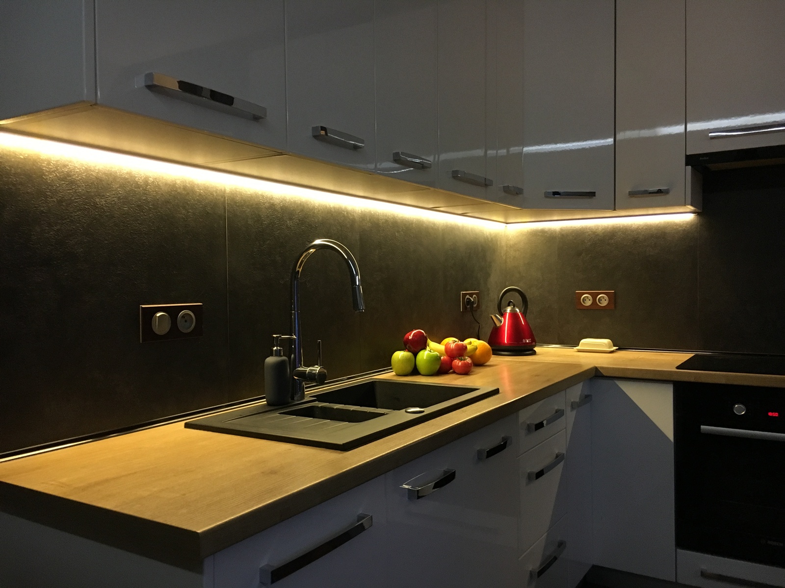 Install under-cabinet LED strips to illuminate your prep area