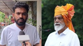Cockroach Janta Party founder Abhijeet Dipke and Pune School Education Minister Dada Bhuse.