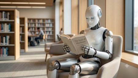 robot reading books