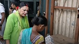 Urban Development Minister Agnimitra Paul with the homeless woman in the viral video