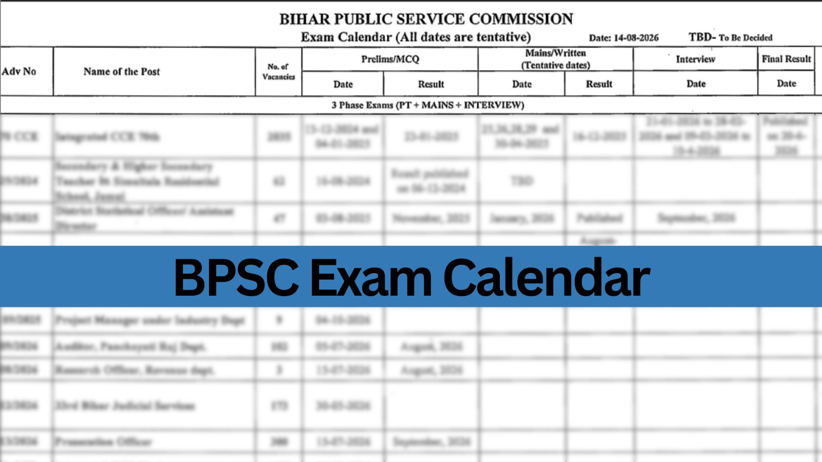 BPSC Exam Calendar Out: Check key dates for exams, results and vacancies