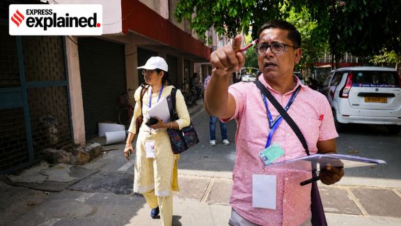 Census enumerators survey at the Civil service officers institute at KG Marg in New Delhi. (Express Photo by Tashi Tobgyal)