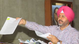 Rana Inder Pratap Singh addresses media in the lobby of Punjab Vidhan Sabha, in Chandigarh on Monday. (Kamleshwar Singh)