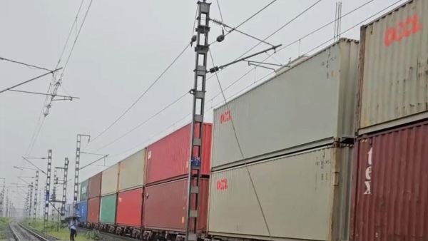 First 1.3-km double-stack long-haul container train run by Indian Railways on WDFC