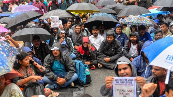 Successful candidates in Jharkhand's JSSC-CGL recruitment exam protest its cancellation. PTI 