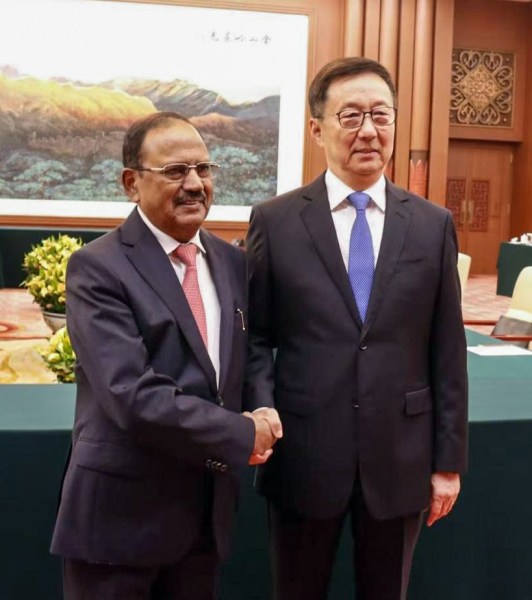 NSA Ajit Doval calls on Vice President of the People’s Republic of China, Han Zheng, prior to the 25th Round of the SR Talks, in Beijing on Tuesday. ANI