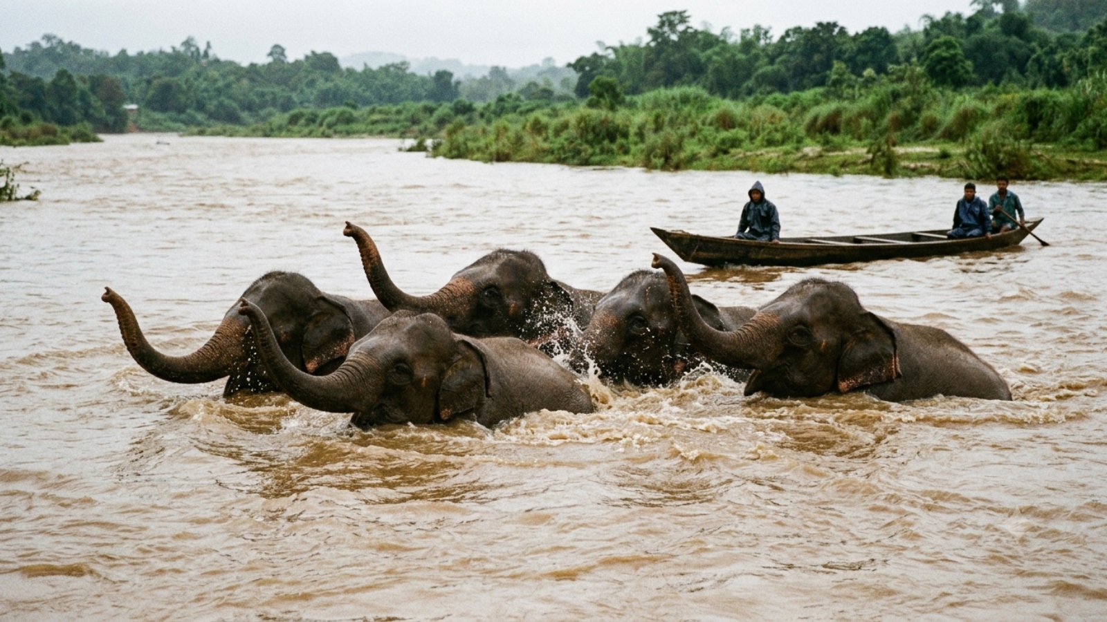 Five Elephants Rescued from Floodwaters Near Girijapuri Barrage in Uttar Pradesh