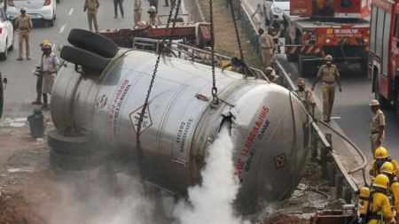 A senior factory inspection official said the deaths were caused by toxic gas emissions from the ship and that investigators were examining whether adequate safety measures were in place.