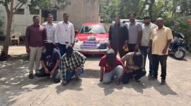 The four accused arrested by the Hyderabad Commissioner’s Task Force for allegedly duping people through a coal-to-gold scam. (Photo: Hyderabad Police)