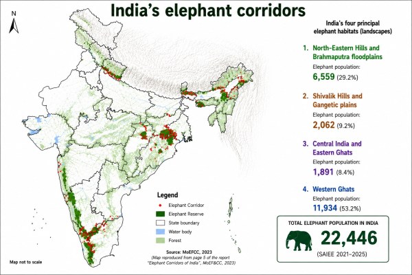 Elephant corridors of India as of 2023