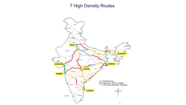 Seven high-density railway routes