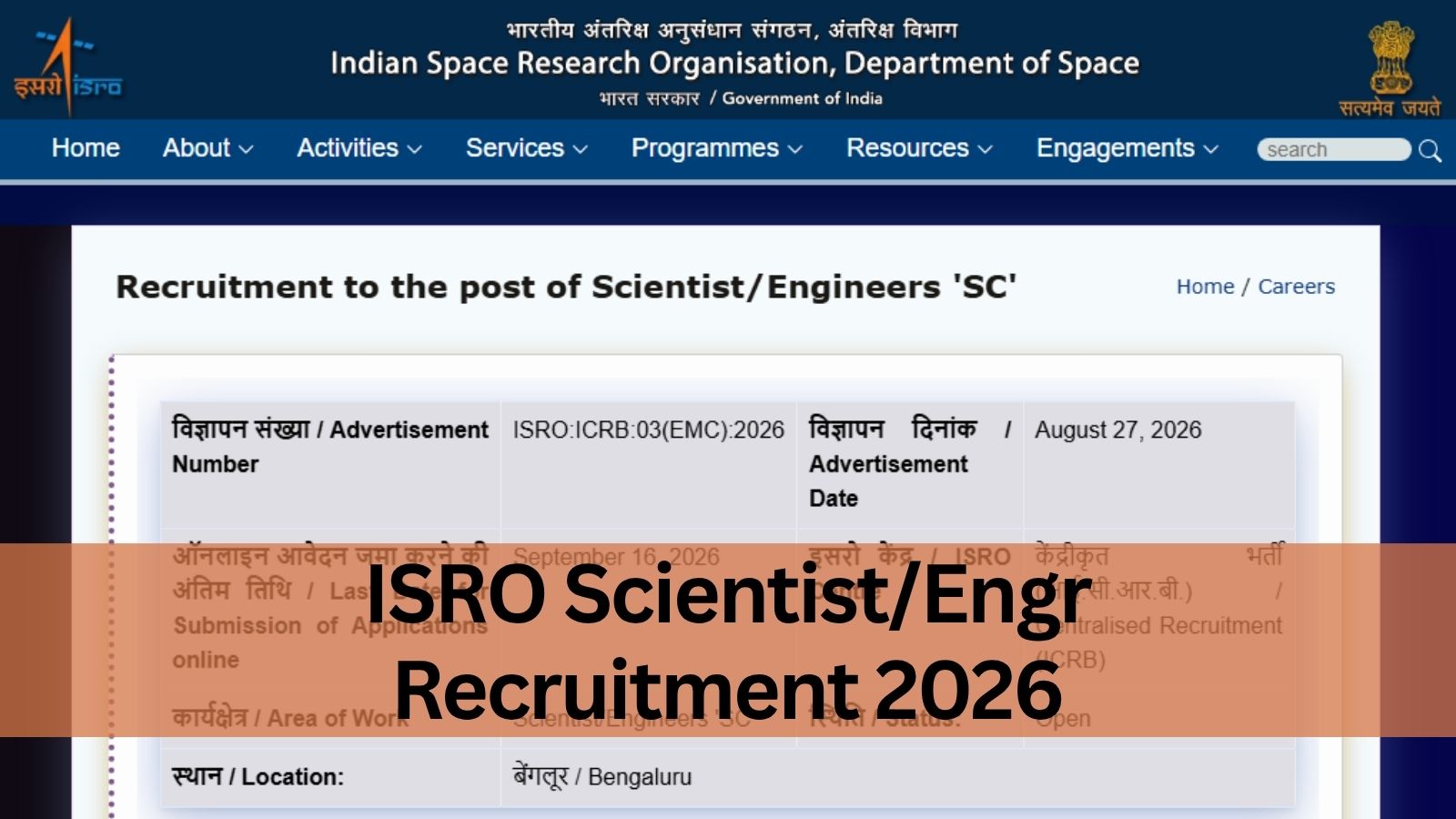 ISRO announces recruitment for Scientist, Engineer ‘SC’ posts: Vacancy details, selection process