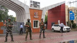 Jammu: Security personnel keep vigil outside Maulana Azad Stadium during rehearsal ahead of Independence Day celebration, in Jammu, Jammu and Kashmir, Tuesday, Aug. 11, 2026. (PTI Photo)(PTI08_11_2026_000089B)