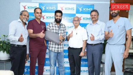 Jr NTR poses with doctors after shoulder surgery