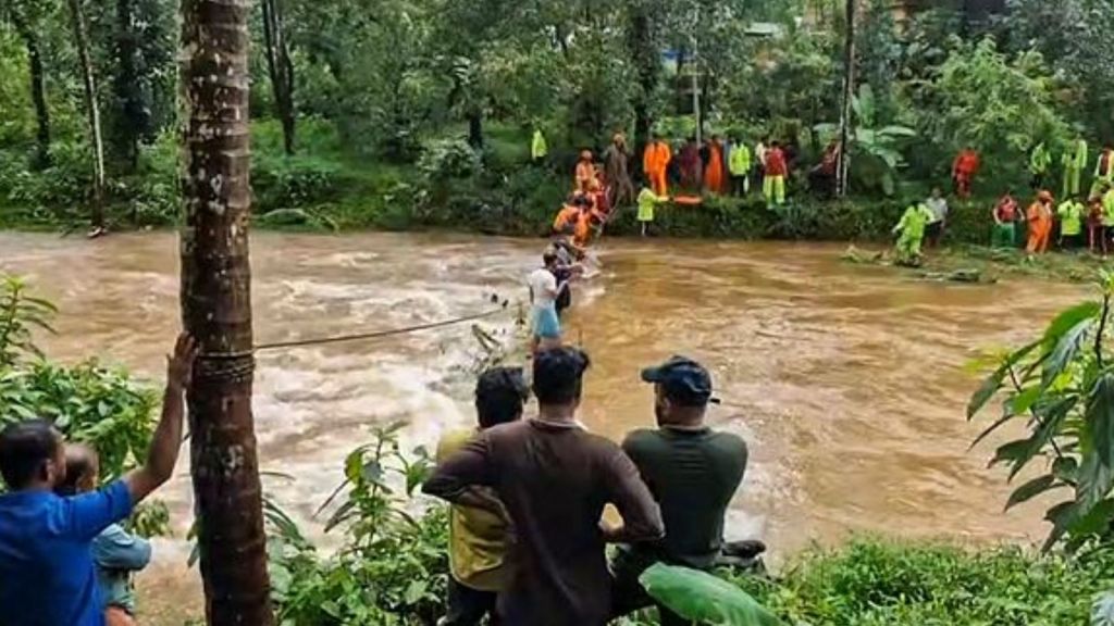 earch operation underway for a man swept away in the Kanjirappuzha river, in Kannur, Kerala. (PTI Photo)