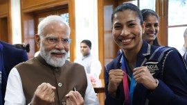 Prime Minister Narendra Modi meets Commonwealth Games 2026 silver medalist in the women's 75kg category, boxer Lovlina Borgohain during an interactive meeting, in New Delhi on Sunday. (DPR PMO/ANI Photo)