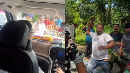 Former West Bengal Chief Minister Mamata Banerjee inside her vehicle as it is being attacked in North 24 Parganas, in Barrackpore. (ANI Video Grab)