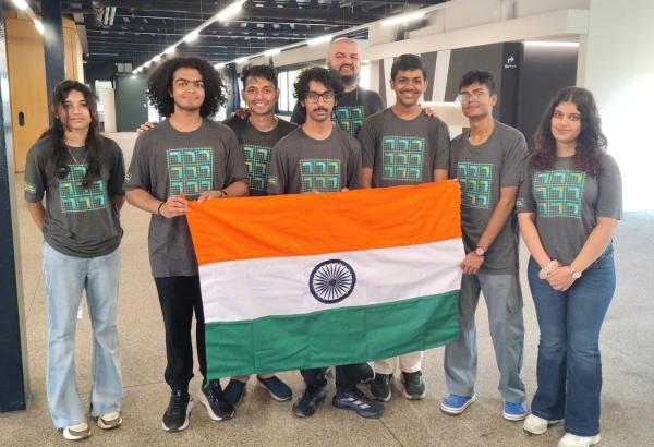 From left to right - Manya Kamal, Tanish Kulkarni, Rithik Labroo (Team Leader), Anirudh Kannan (Team Captain), Sagar Shrivastava (Team Leader), Arham Gada, Anubhav Bhattacharjee, Yaadvi Chopra