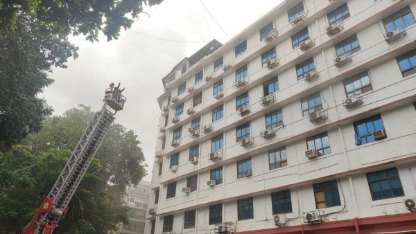 Firefighting operation at Aayakar Bhavan in Mumbai.