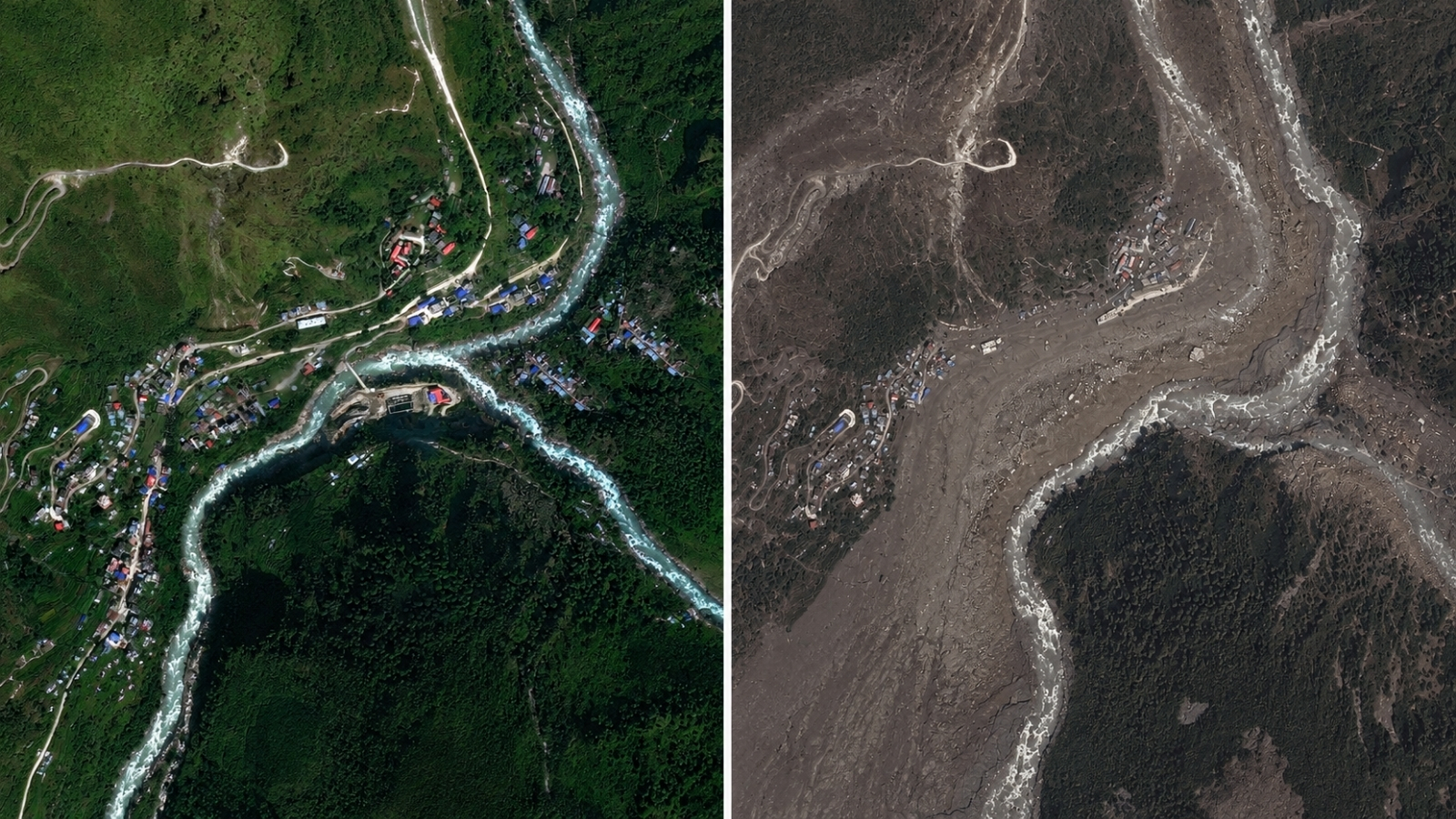 Nepal floods: Before-and-after satellite images reveal scale of destruction