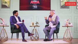 Netflix co-CEO Ted Sarandos with Anant Goenka at Express Adda on Thursday; Squid Game