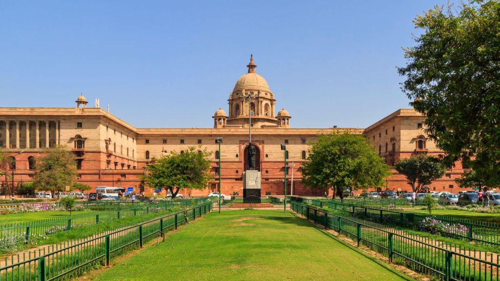 Ensemble of Government buildings on Rajpath in New Delhi, India