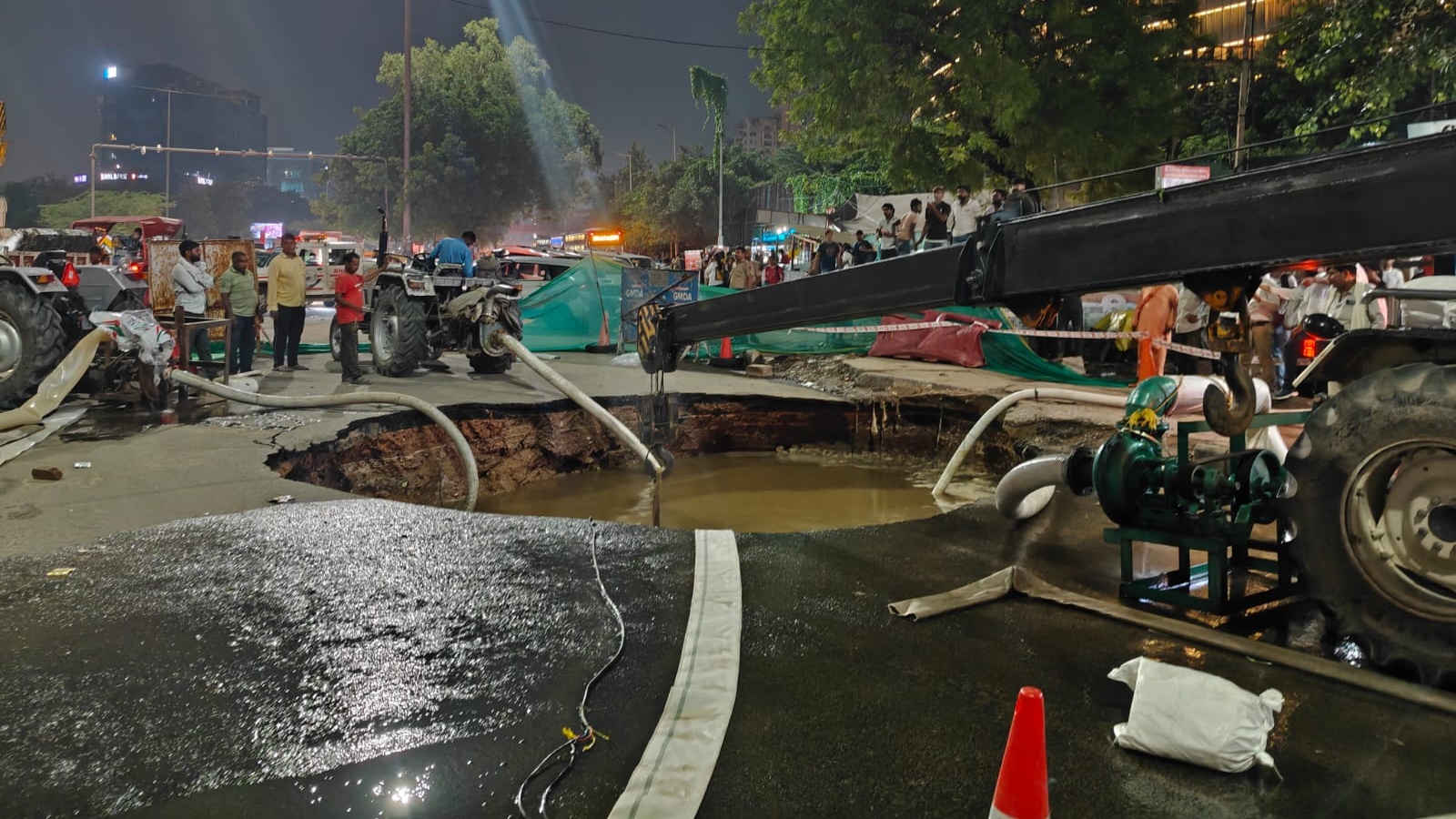 Key IFFCO Chowk road caves in, taps run dry in Gurgaon