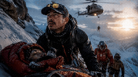 Nirmal Purja and three teammates were flown to Camp 3 dangling from a longline beneath the helicopter, the only way to reach that altitude. (AI-generated GIF)