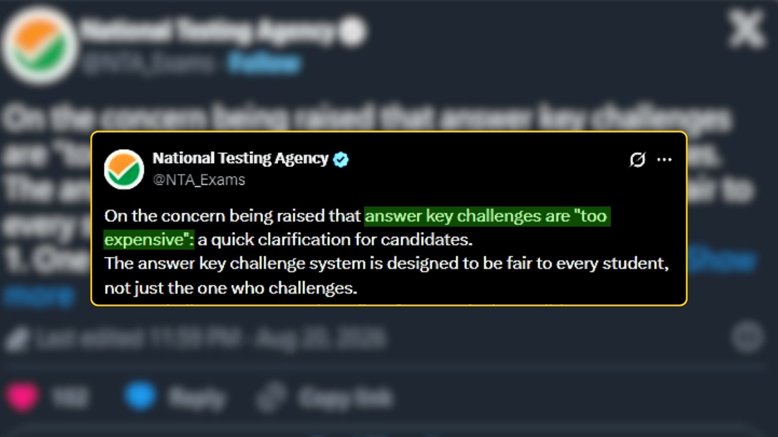 NTA Clarifies: Answer-Key Challenge Fee Aims to Deter Frivolous Claims, Not Generate Profit