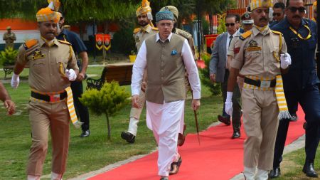 Srinagar: Jammu and Kashmir Chief Minister Omar Abdullah after paying tributes during the 80th Independence Day celebrations, in Srinagar, Saturday, Aug. 15, 2026. (PTI Photo)(PTI08_15_2026_000299B)