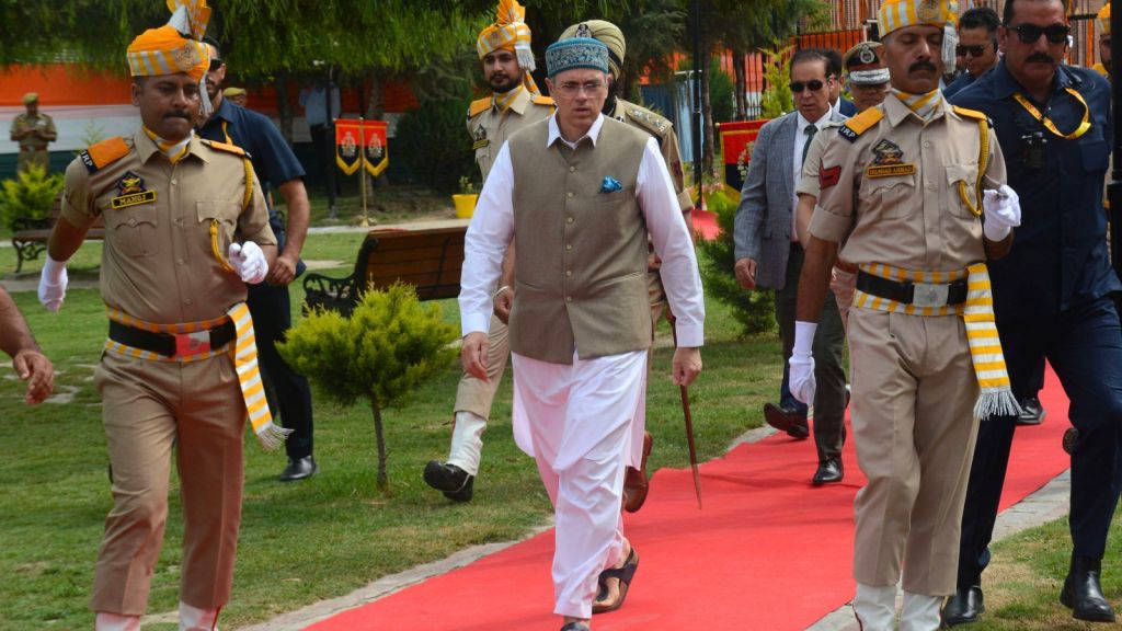 Srinagar: Jammu and Kashmir Chief Minister Omar Abdullah after paying tributes during the 80th Independence Day celebrations, in Srinagar, Saturday, Aug. 15, 2026. (PTI Photo)(PTI08_15_2026_000299B)