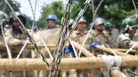 The protesters on Monday broke through barricades even as the police used water cannon to disperse them.